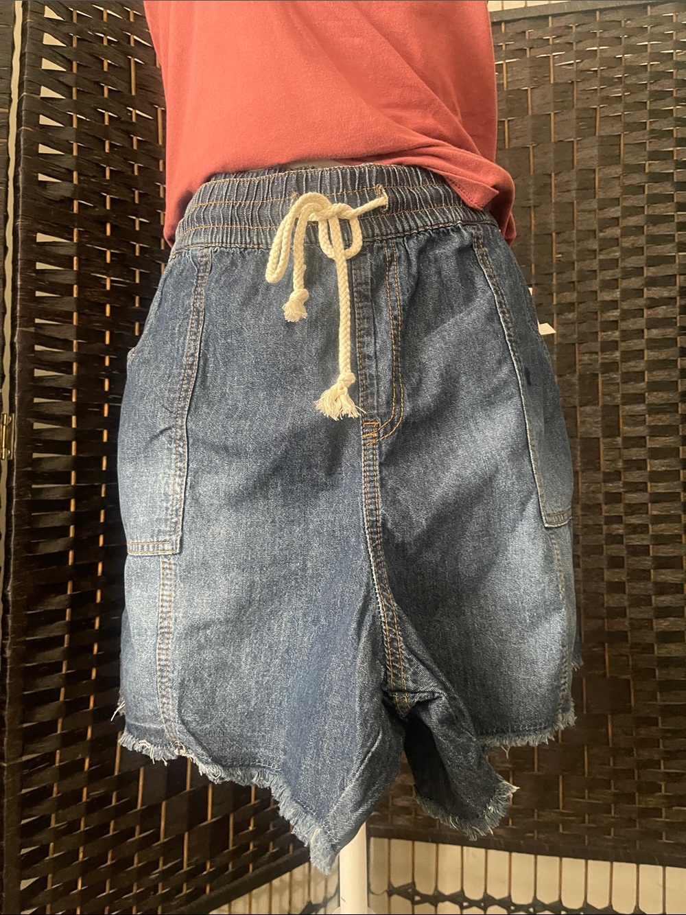 Denim Drawstring Shorts- Blue - Picture 5 of 10
